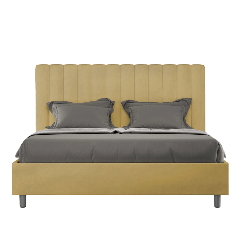 BS COM Letto una piazza e mezza con rete imbottito 130x190 microfibra ocra