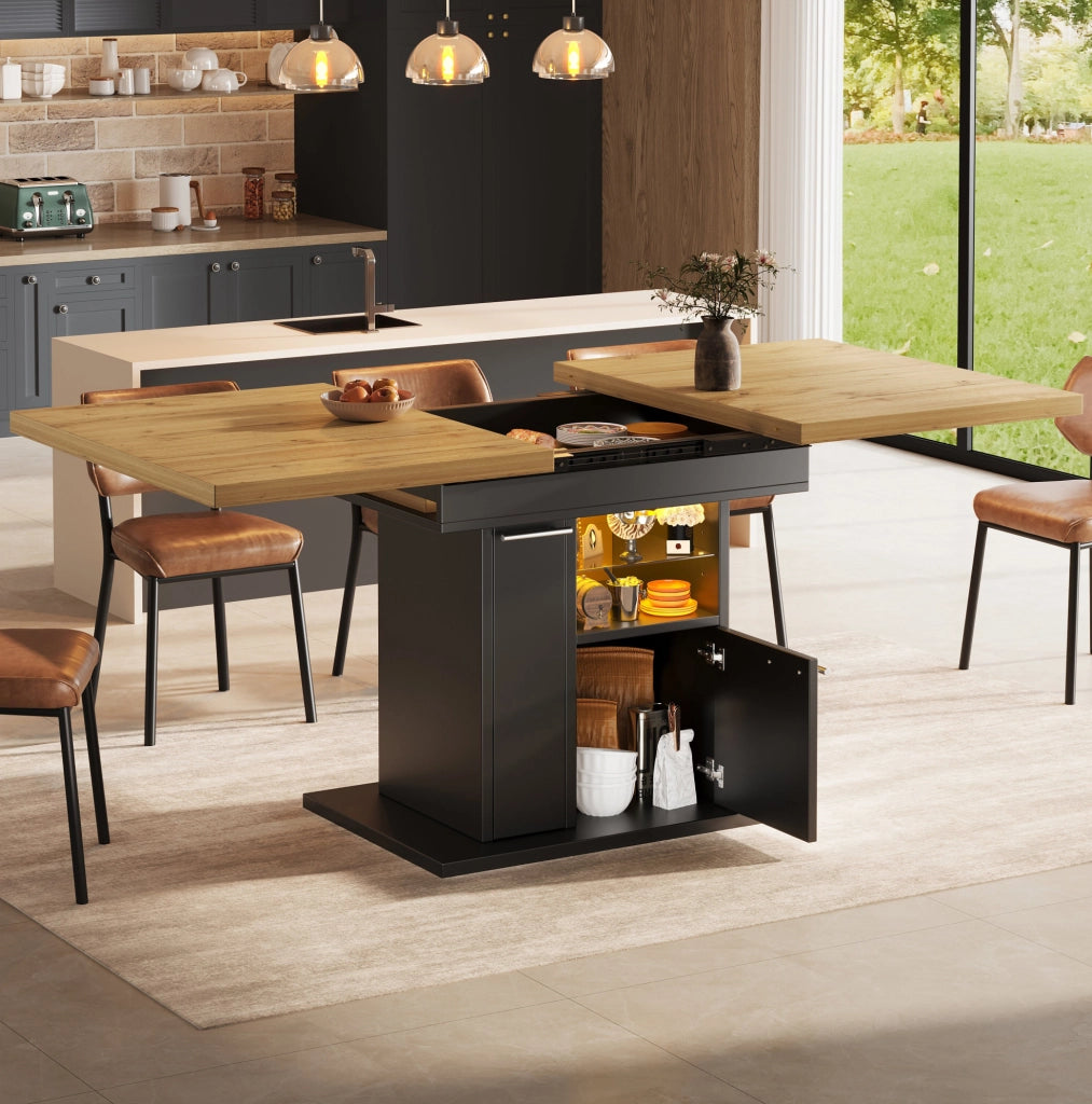 Tavolo da pranzo allungabile nero con LED e vani