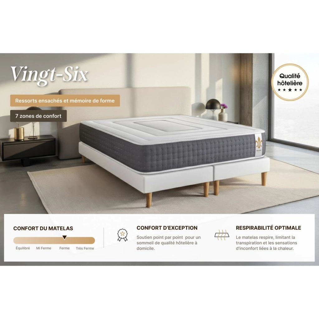 Pacchetto letto completo - Materasso 180x200cm + Box spring con doghe (kit) + 2 cuscini + Piumino - Vingt-Six