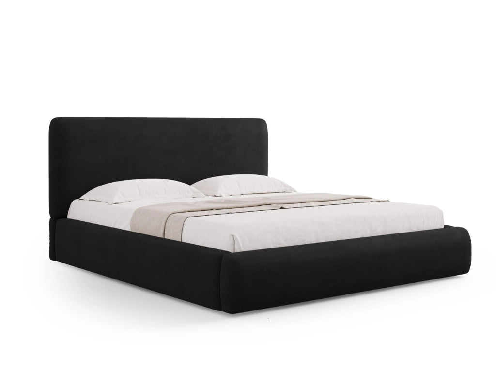 Cosmopolitan Design - Letto a cassettone con testiera "Colonel" 140x200cm in ciniglia nero 