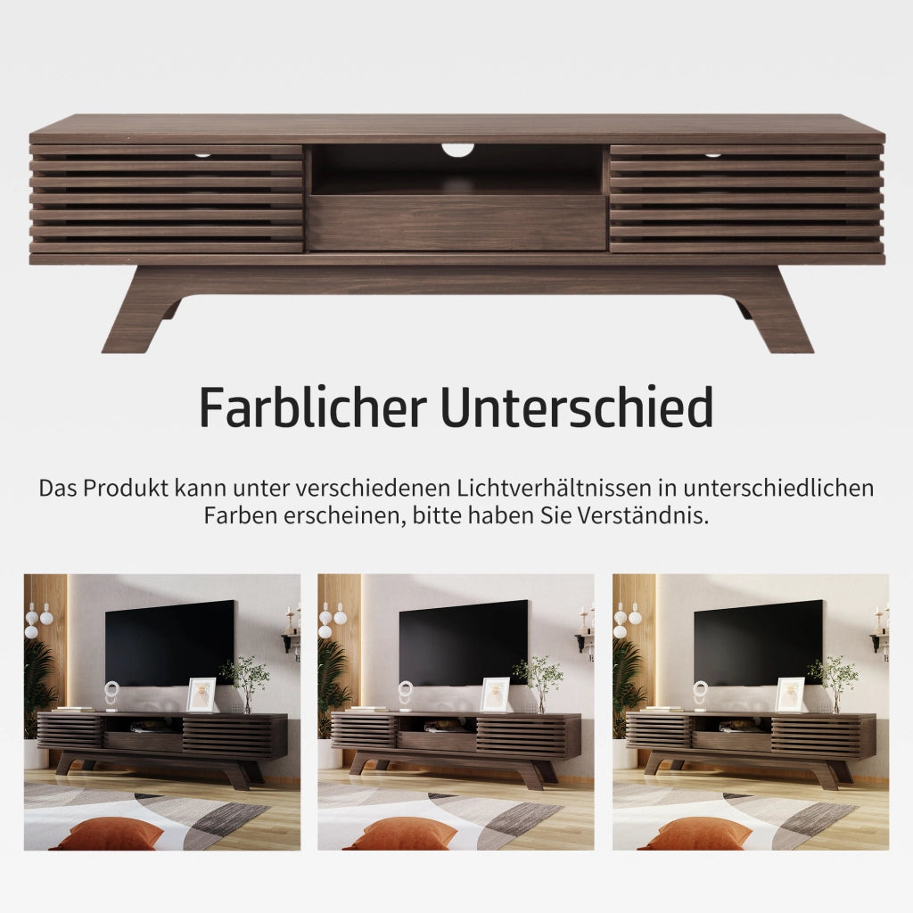 Mobile TV con un cassetto e due ante, mobile TV, pannello TV, mobile basso TV, supporto TV. Design unico, finitura legno vintage. 150*35*44 cm