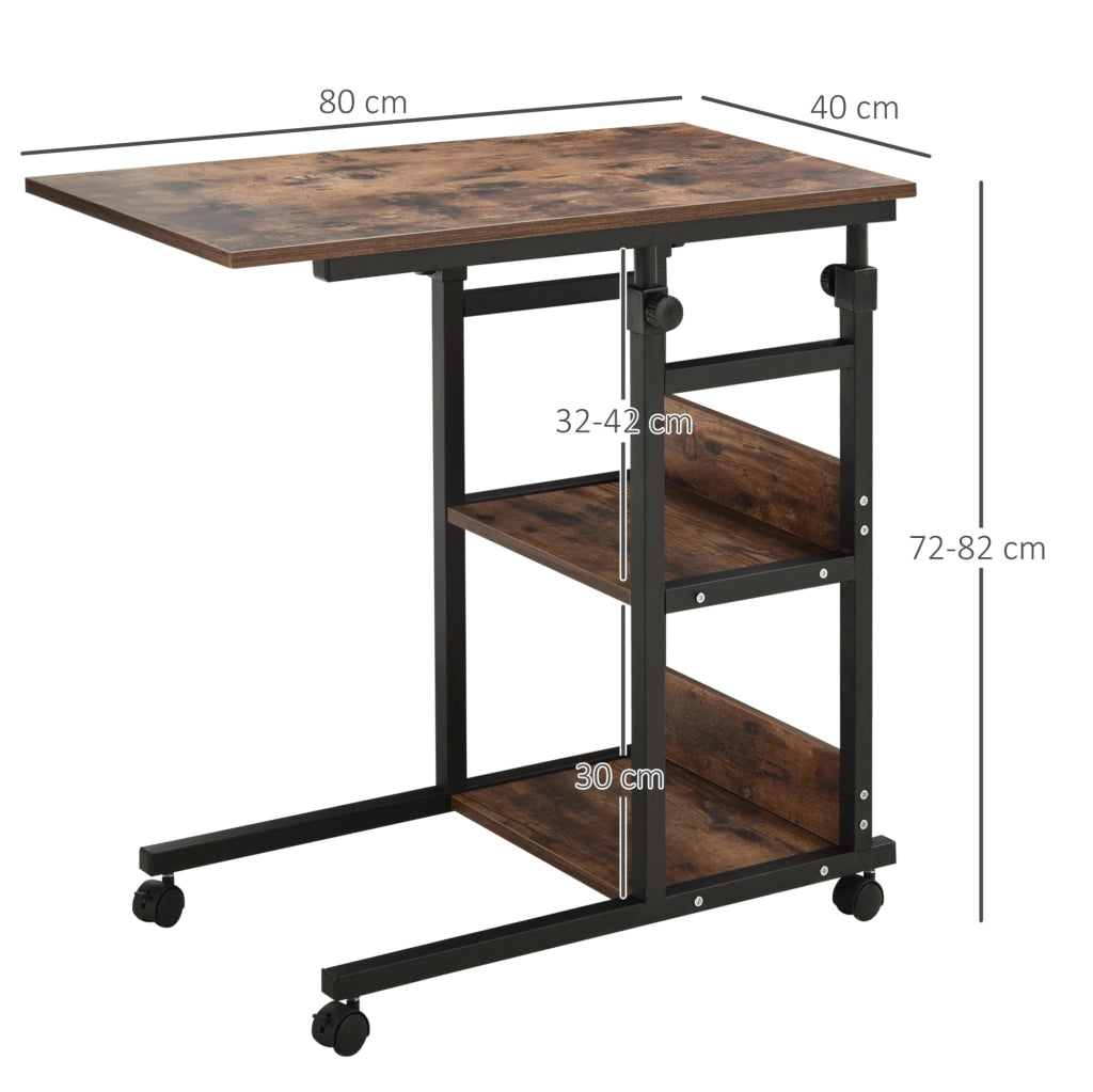 Tavolino regolabile con ruote 80x40x72-82 cm, metallo nero, 2 ripiani