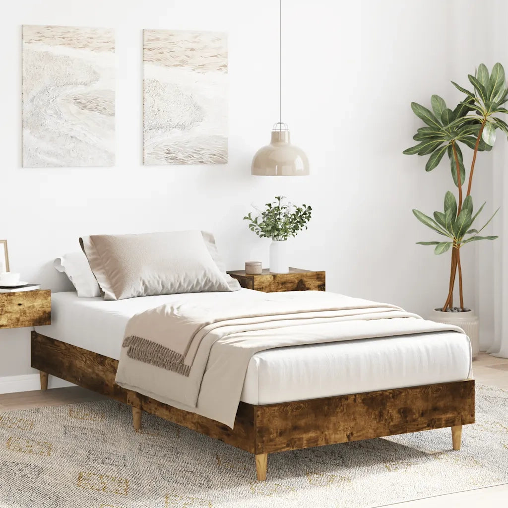 Letto singolo | Letto per adulti | Giroletto senza Materasso Rovere Fumo 100x200 cm in Truciolato
