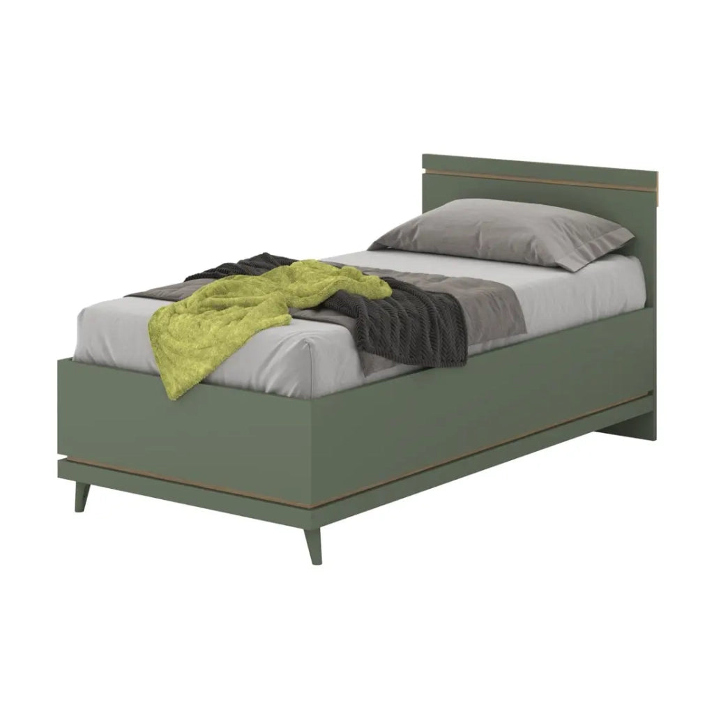 Letto bambino + doghe NOKI – 100x200 cm verde e legno – Stile scandinavo