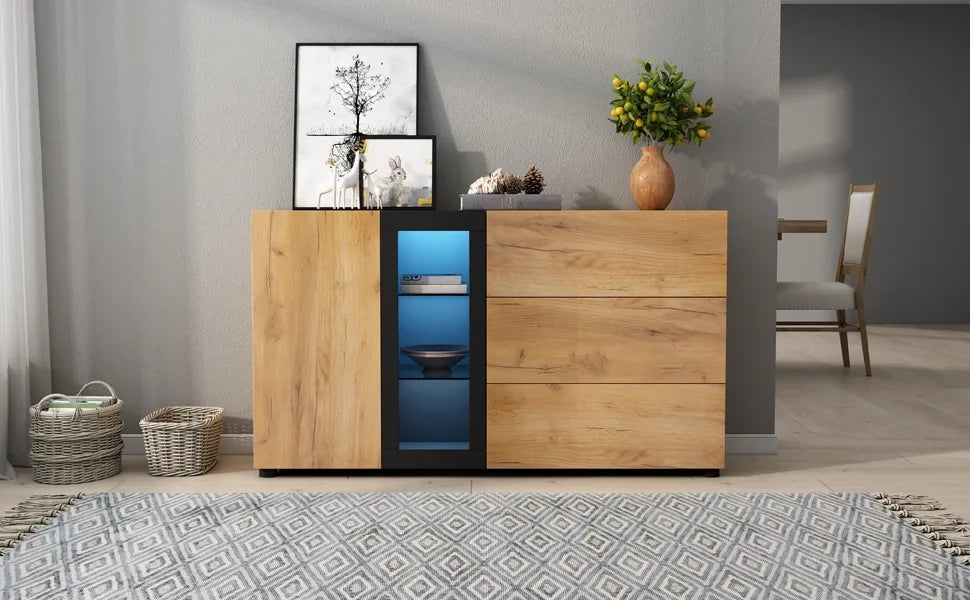 Sideboard moderno con 3 cassetti e vetro, larghezza 140 cm