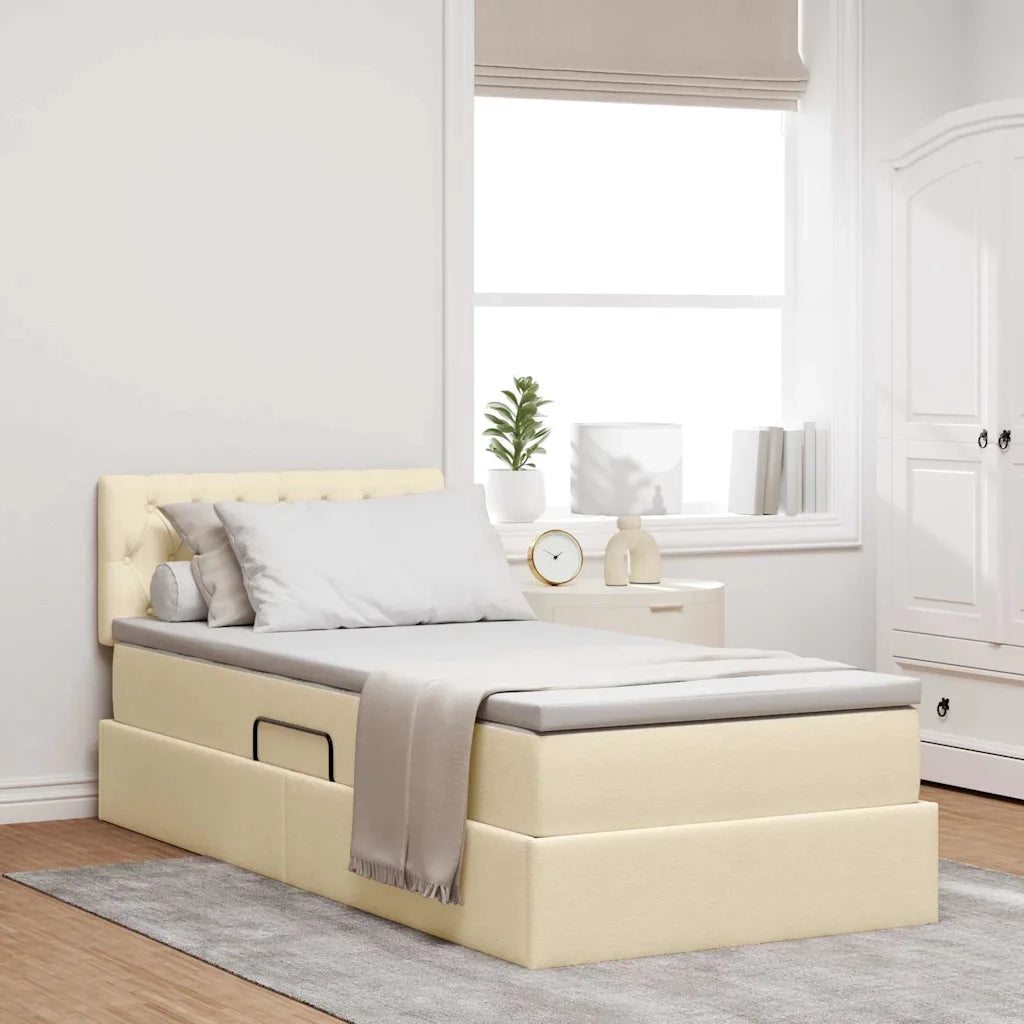 Letto con contenitore e LED con led Crema 100 x 200 cm Tessuto