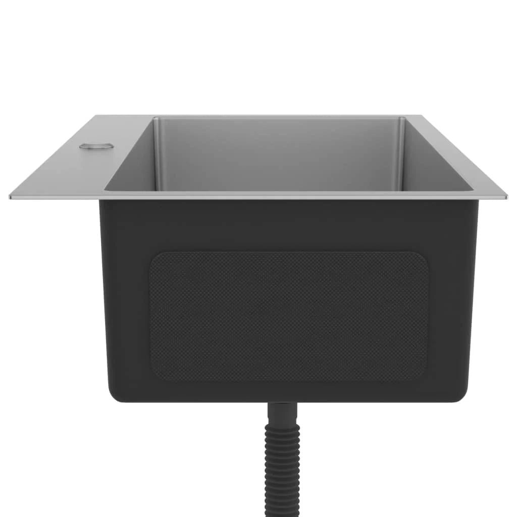 Lavello da cucina fatto a mano lavello da bagno per interni installazione in cucina 70 x 44 cm acciaio inox argento 02_0002465