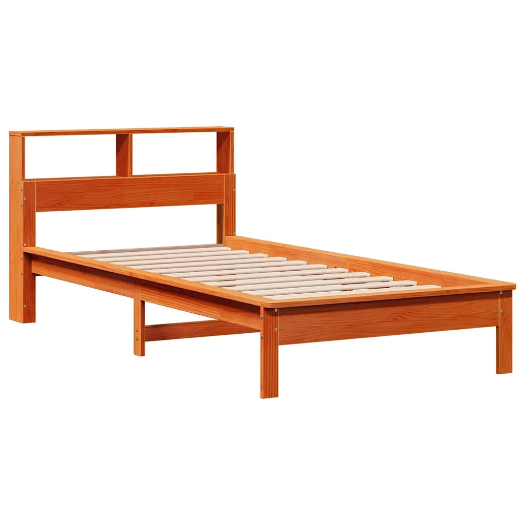 Letto Libreria senza Materasso-Struttura Letto con contenitore Marrone Cera 75x190 cm in Pino 301333