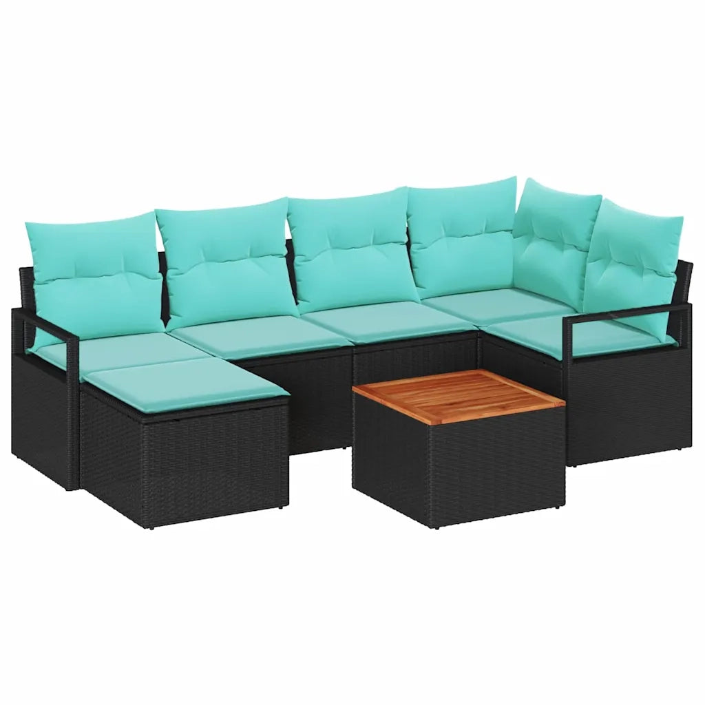 Set Divano da Giardino con cuscino 7 pcs Nero polyrattan 3347732