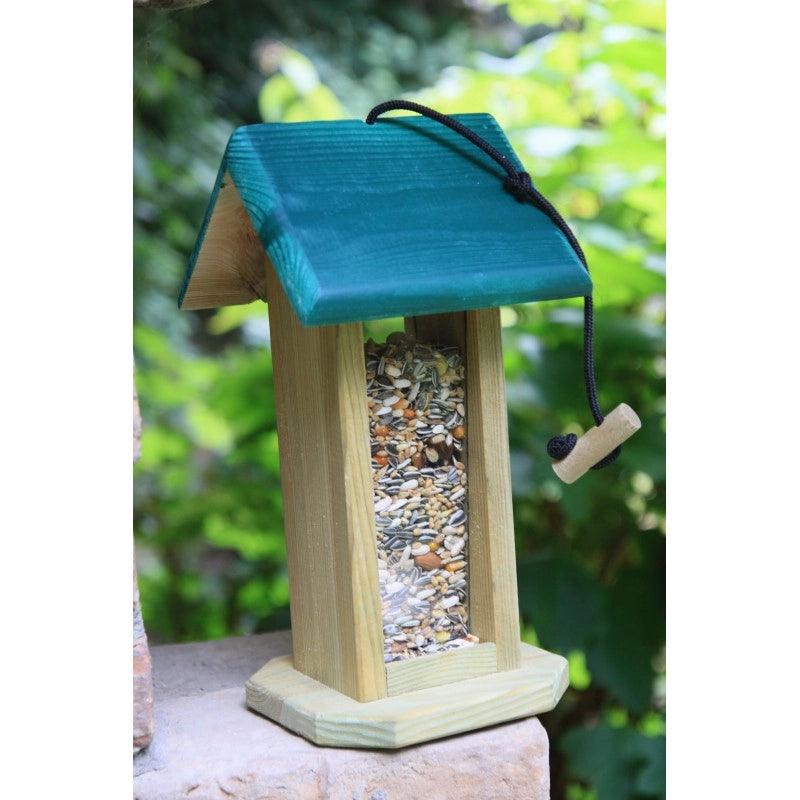 Mangiatoia per uccellini Lizzy in legno di conifera naturale con base rialzata - bird feeder outdoor giardino balcone