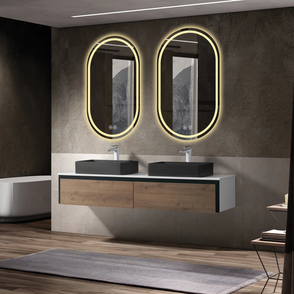 Specchio da bagno LED 60x90 cm da parete con antiappannamento; luce regolabile a 3 tonalità; vetro e metallo argento