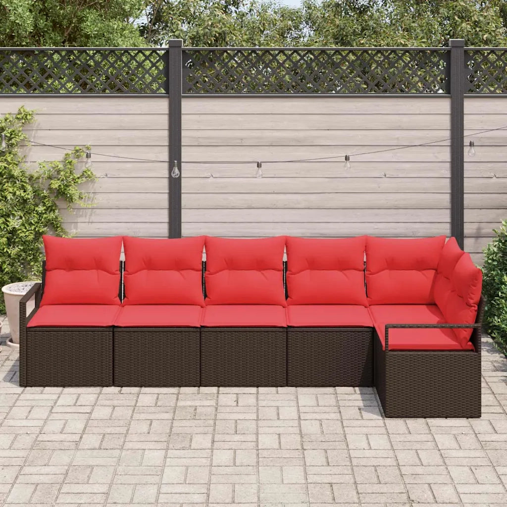 Set Divano da Giardino 6 pcs Marrone e Rosso polyrattan 3355073