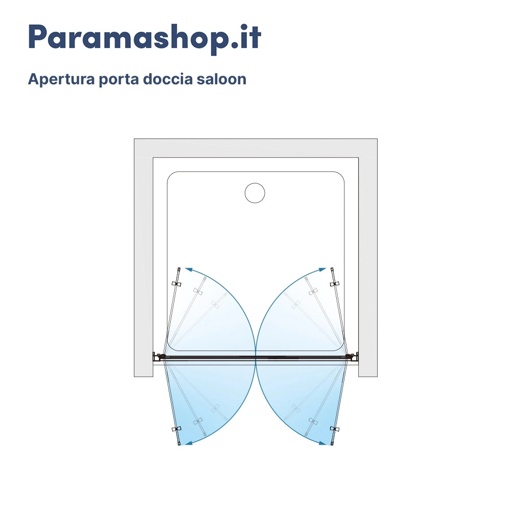 Box doccia slim 80x70cm con porta saloon e parete fissa profili cromati e vetro 6mm anticalcare opaco h190| Portofino