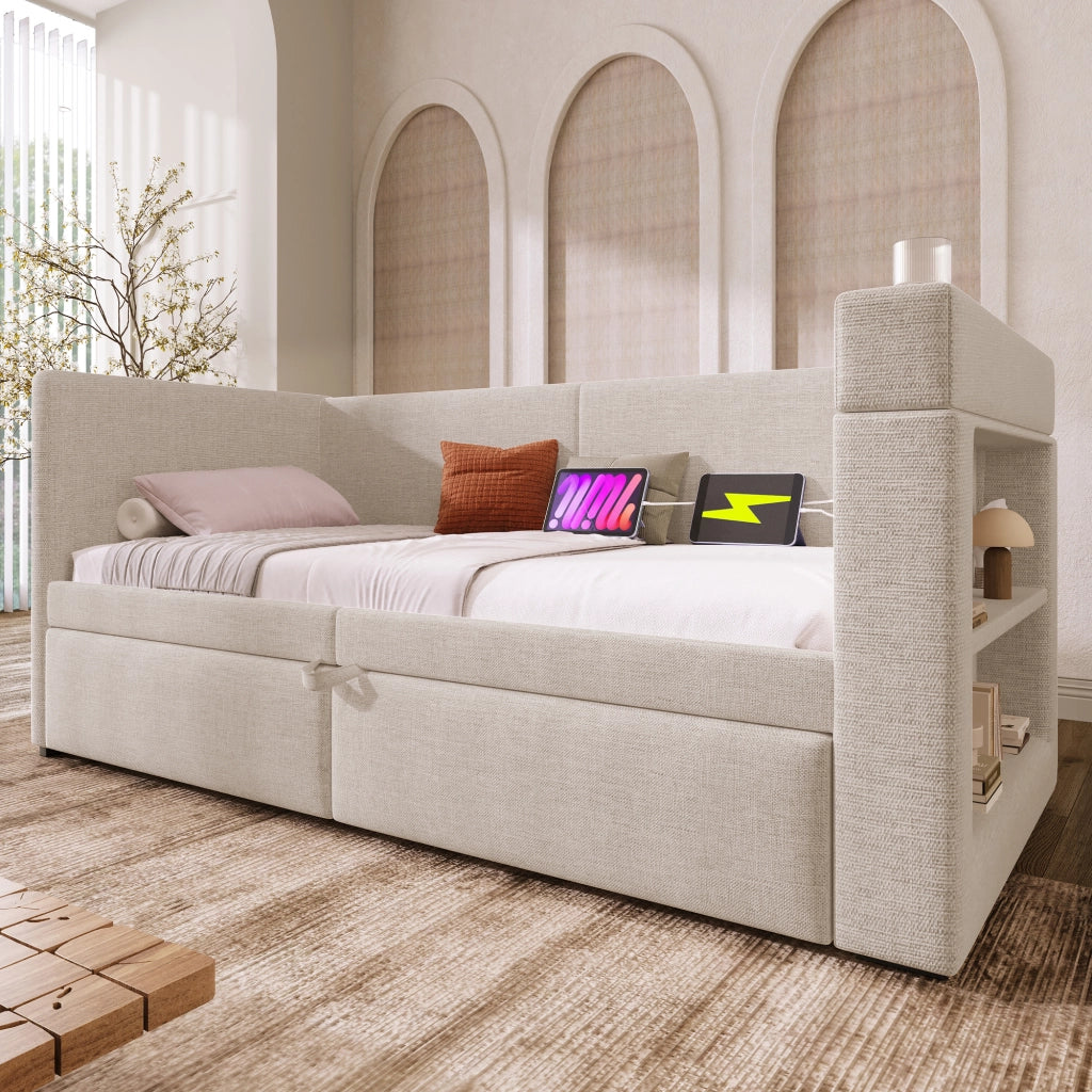 Daybett con letto estraibile cotone lino 90x200 cm