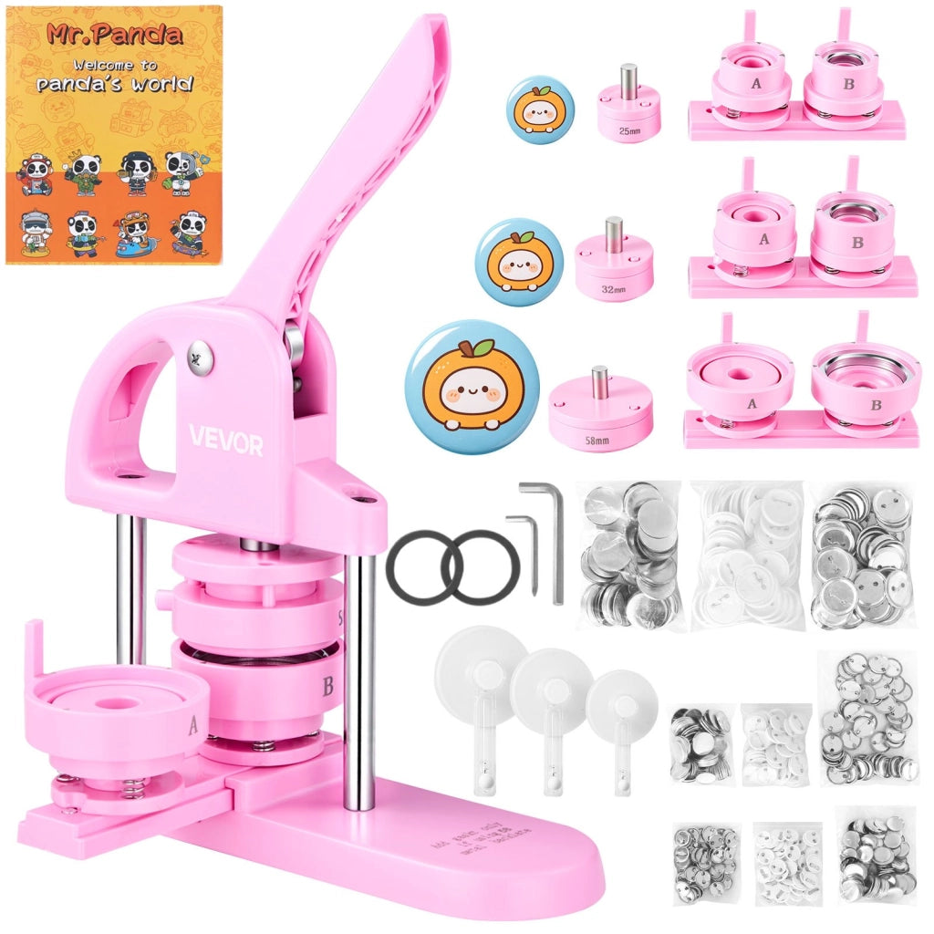 Macchina per badge JMB-X3 3 in 1 25/32/58 mm pressa con 300 accessori in plastica rosa per fai da te e bricolage