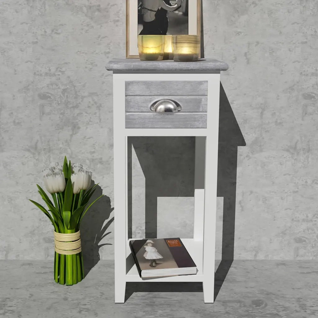 Comodino | Armadio da Notte | Mobiletto da notte con 1 Cassetto Grigio e Bianco