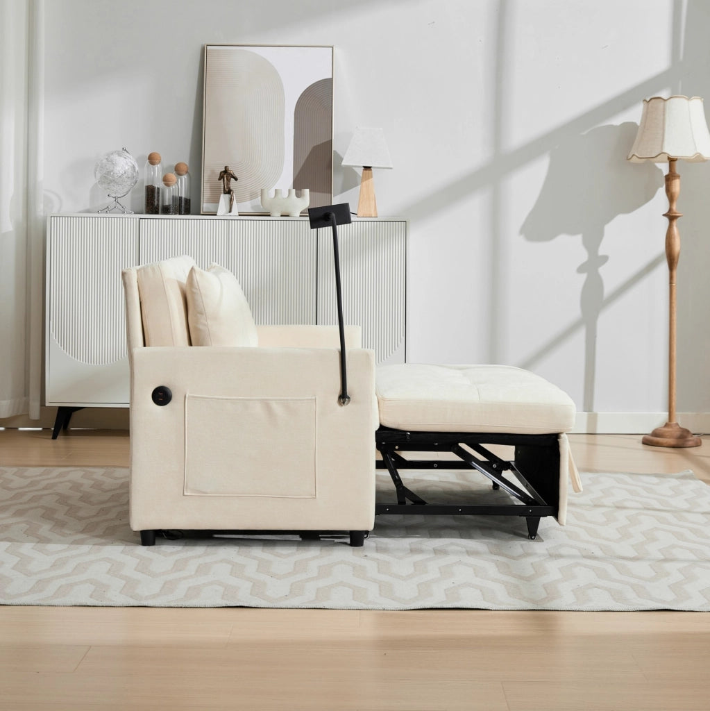 DIVANO Moderno con USB e Supporto Tablet 109x72x83,5 cm Beige