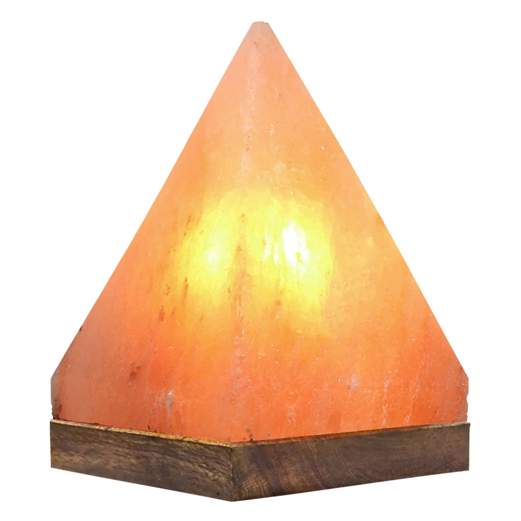 Lampada Di Sale Himalayano Originale Naturale Realizzata A Mano Con Base In Legno Di Acacia Pezzo Unico Prodotto Certificato  Con Spina Europea  - Pyramid13x20Cm-3Kg