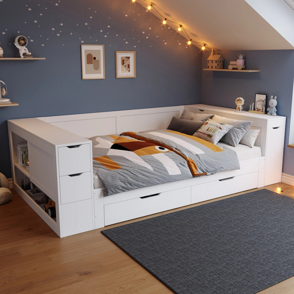 Letto Contenitore in Legno con Cassetti e Comodini ¨C MINIMAL ¨C Bianco 140x200