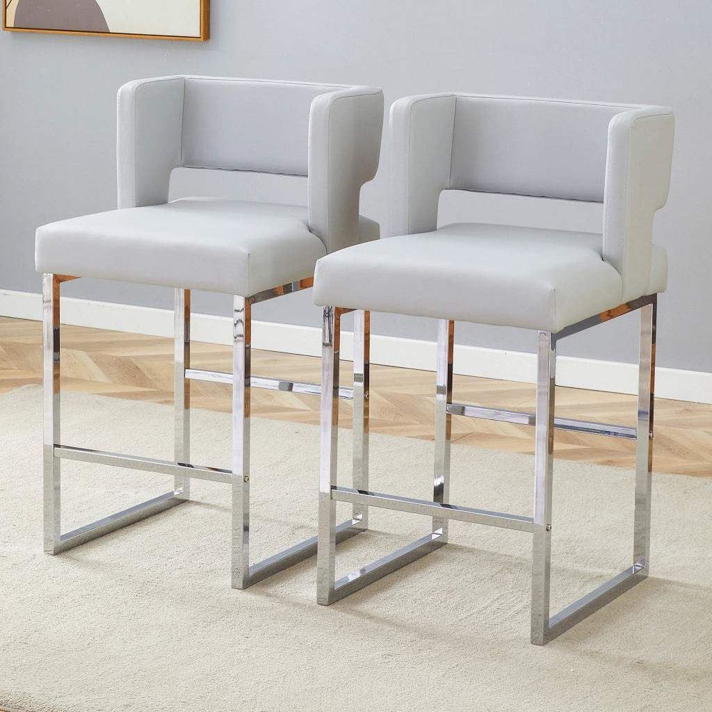 2 Set di sedie Nordic Windbar grigio chiaro - Zephmum- Design quadrato moderno, gambe in metallo argentato, comodo e leggero
