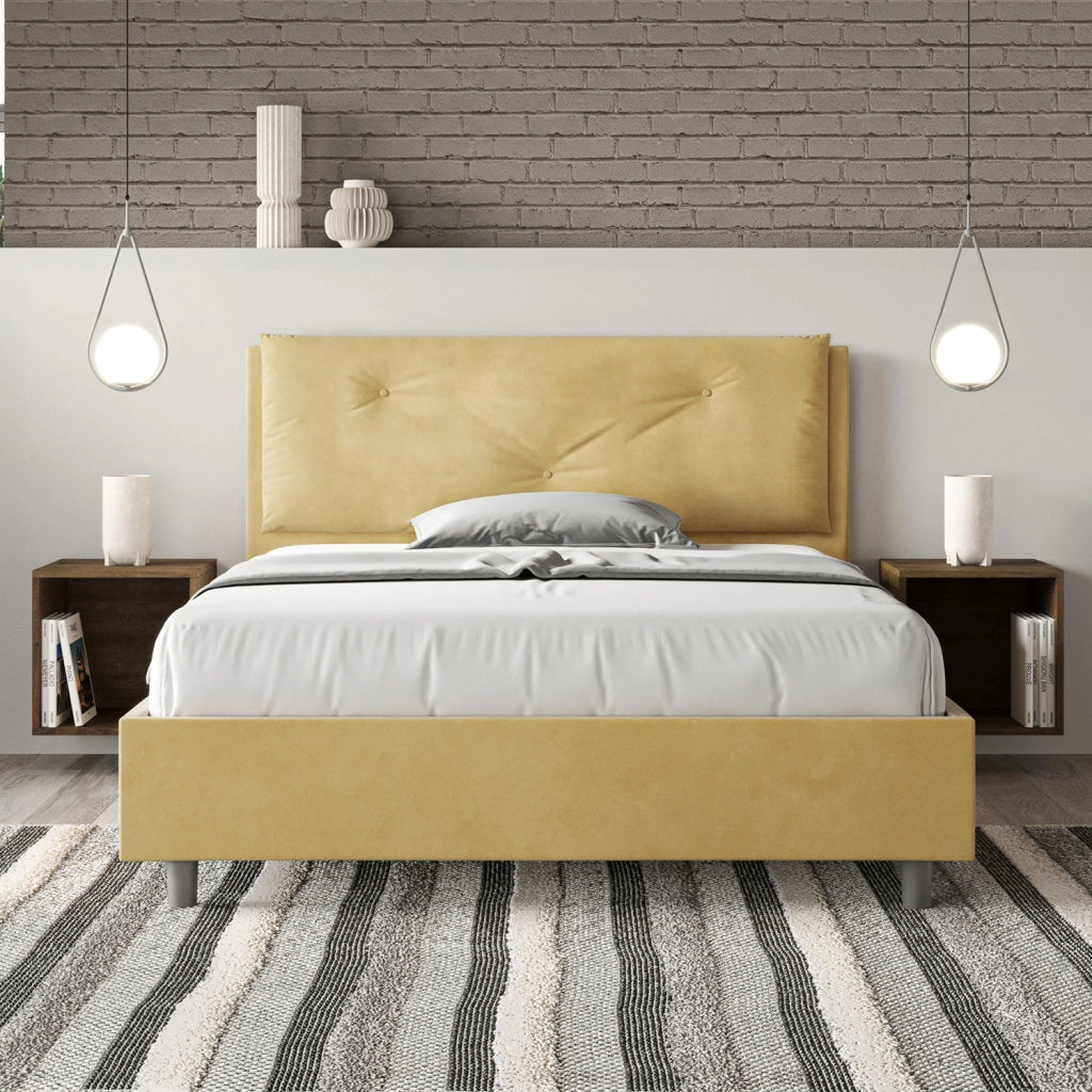 Letto Matrimoniale Francese 140x200 cm Senza Rete Imbottito in Microfibra Appia Large Ocra
