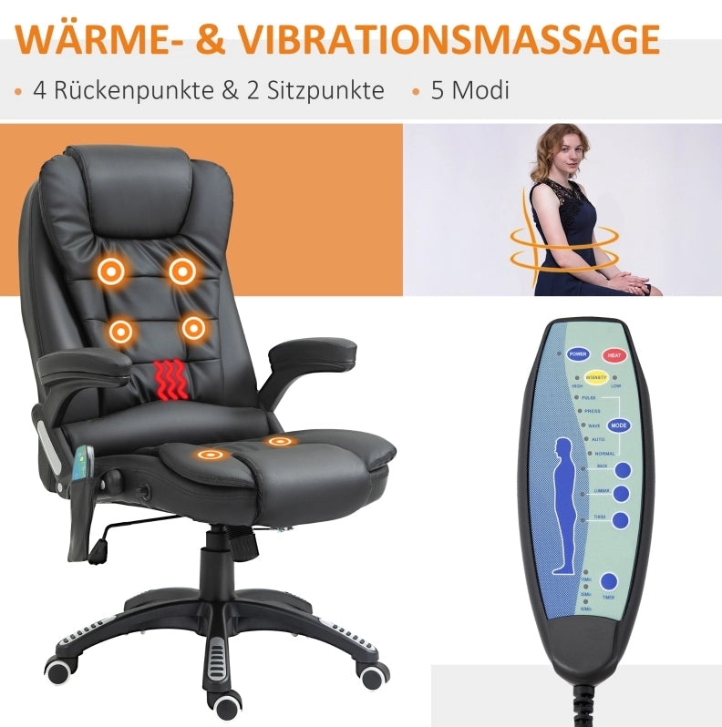 Poltrona da ufficio ergonomica con massaggio, nera