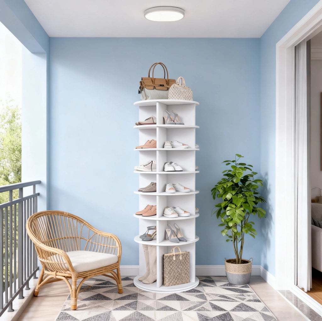SCARPIERA girevole a 7 livelli 65x65x21.5 cm PVC bianco