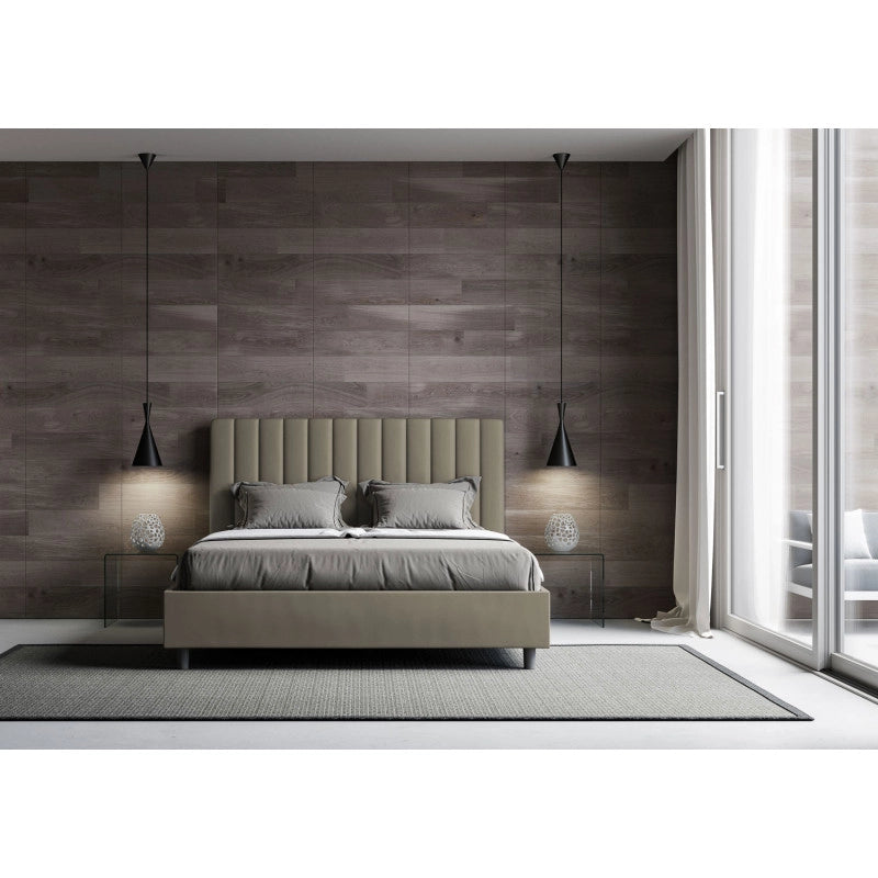 Letto imbottito Letto Matrimoniale alla Francese 150x190 cm Agueda - Similpelle,Cappuccino,Con rete