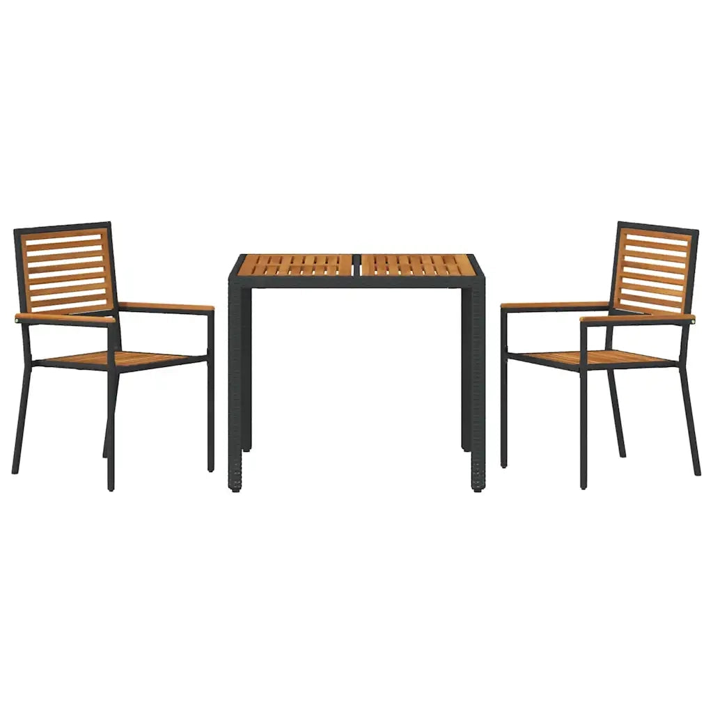 Set da Pranzo per Giardino 3 pcs Nero e Marrone polyrattan