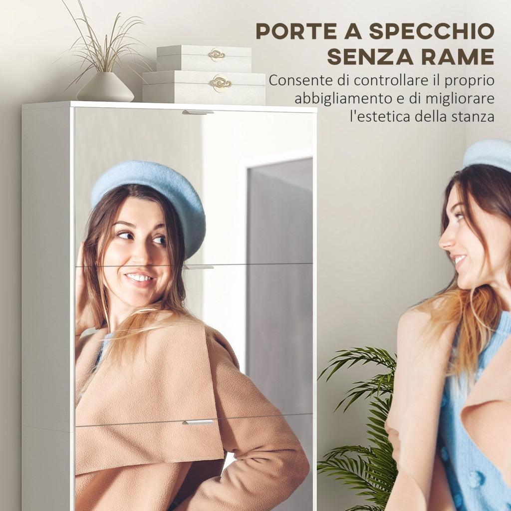 Scarpiera con Specchio e Cassetti ¨C Zephmum ¨C Bianco 76x26x178cm