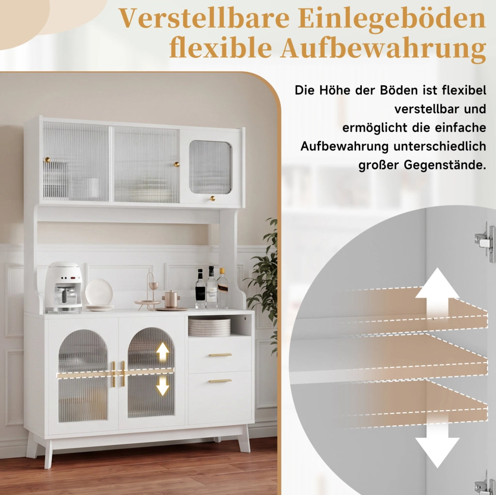 Credenza alta bianca con prese integrate e porte USB
