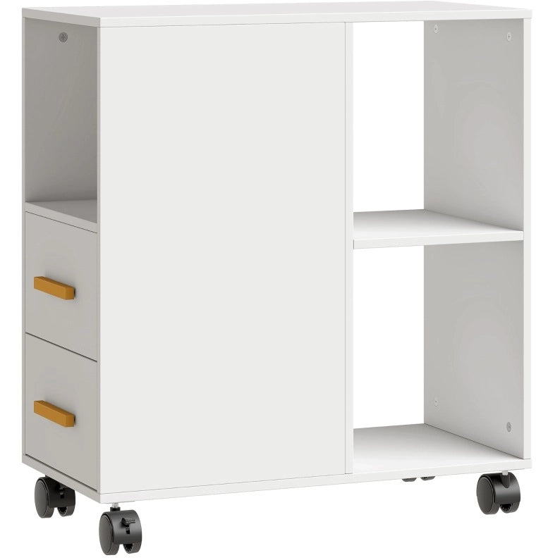 Mobiletto portastampante bianco con cassetti e ruote