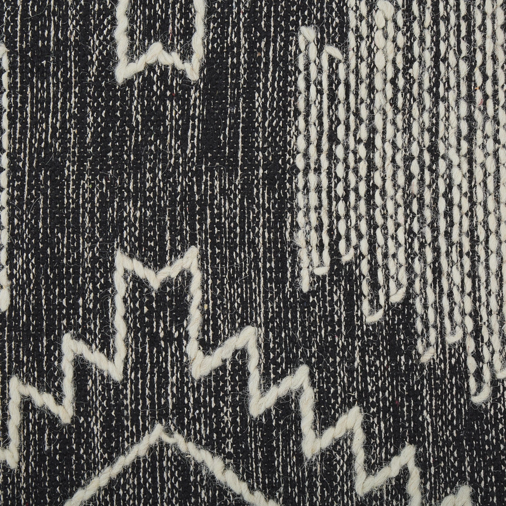 Tappeto in cotone bianco panna nero 80 x 150 cm lana motivo geometrico nappe tribale orientale