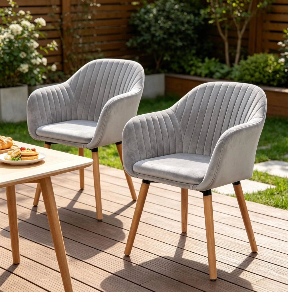 Set di 2 sedie da pranzo in velluto grigio chiaro con braccioli
