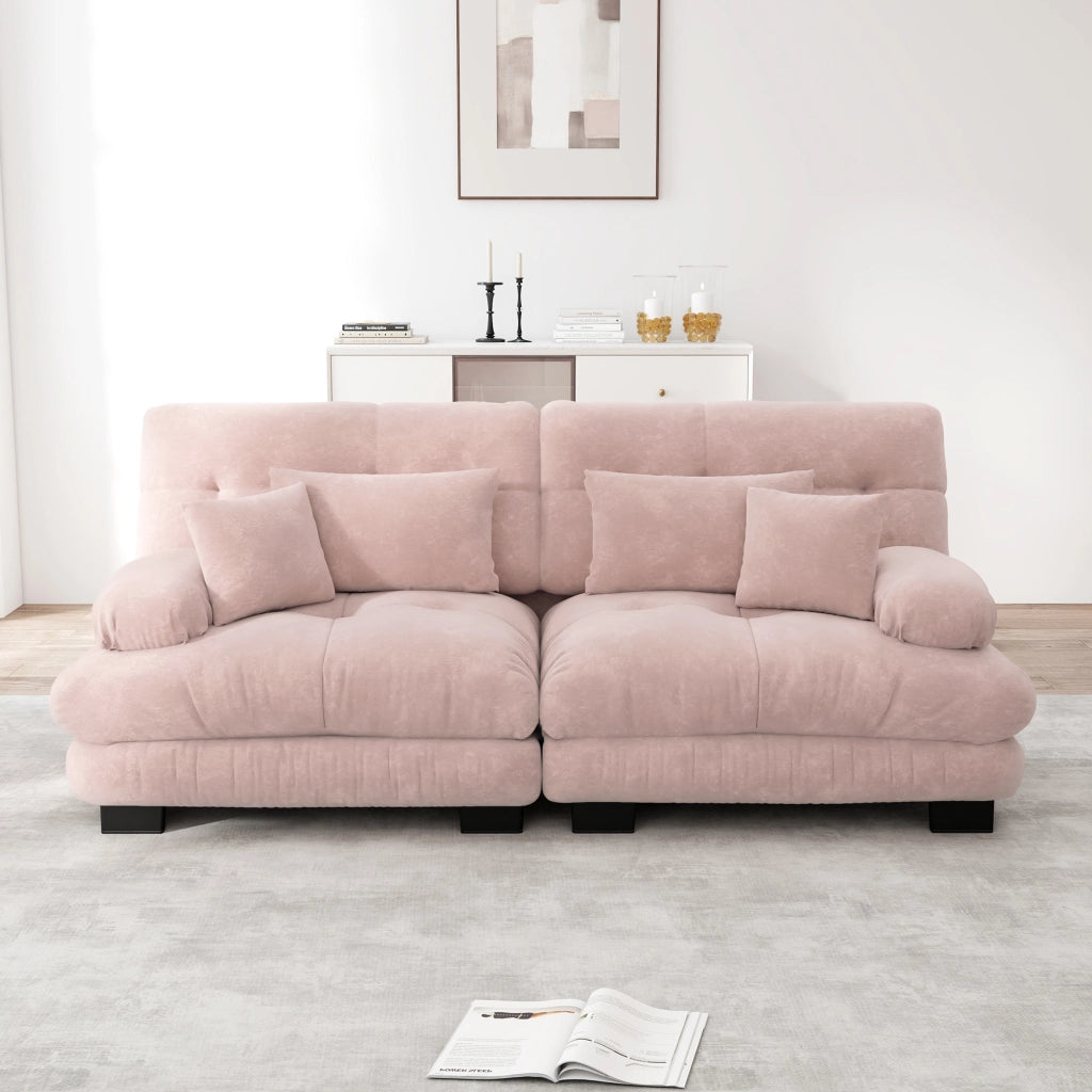 Divano Angolare Chenille ¨C MINIMAL ¨C Rosa, Cuscini, Braccioli, Massello
