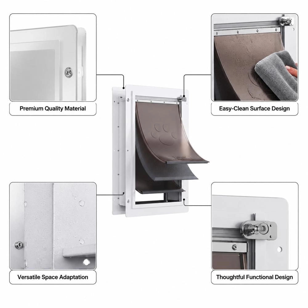 Pet Door/dog Door, Metal Frame With Lock And 3-flap System, 362 X 536 Mm, Weatherproof, Suitable For Cats, Dogs, And Kittens (White-L), Easy Installation