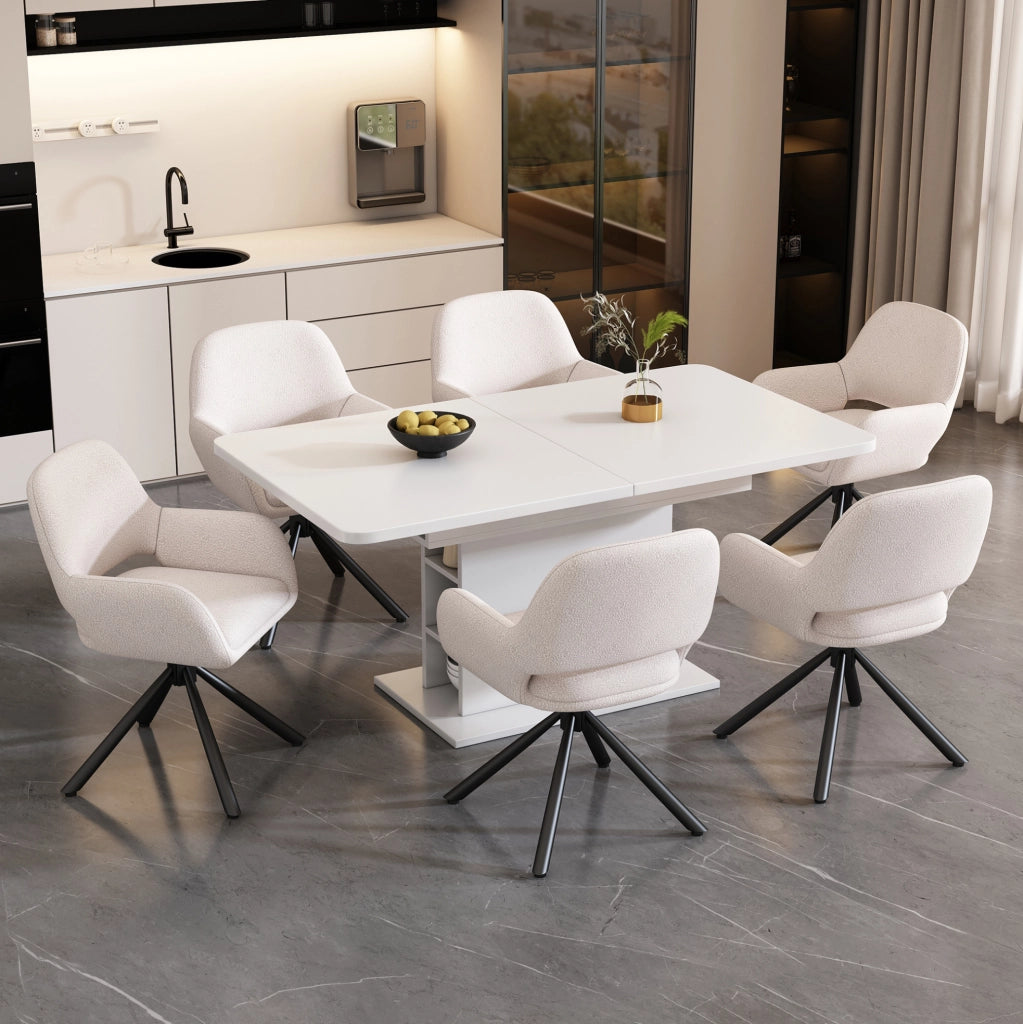 SEDIA Girevole con Braccioli Set da 6 pezzi Sherpa Bianco