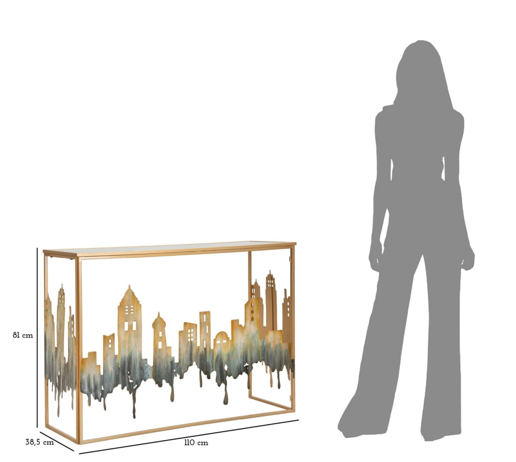 Console City 110x38,5x81 cm in Ferro e MDF e Vetro Multicolor