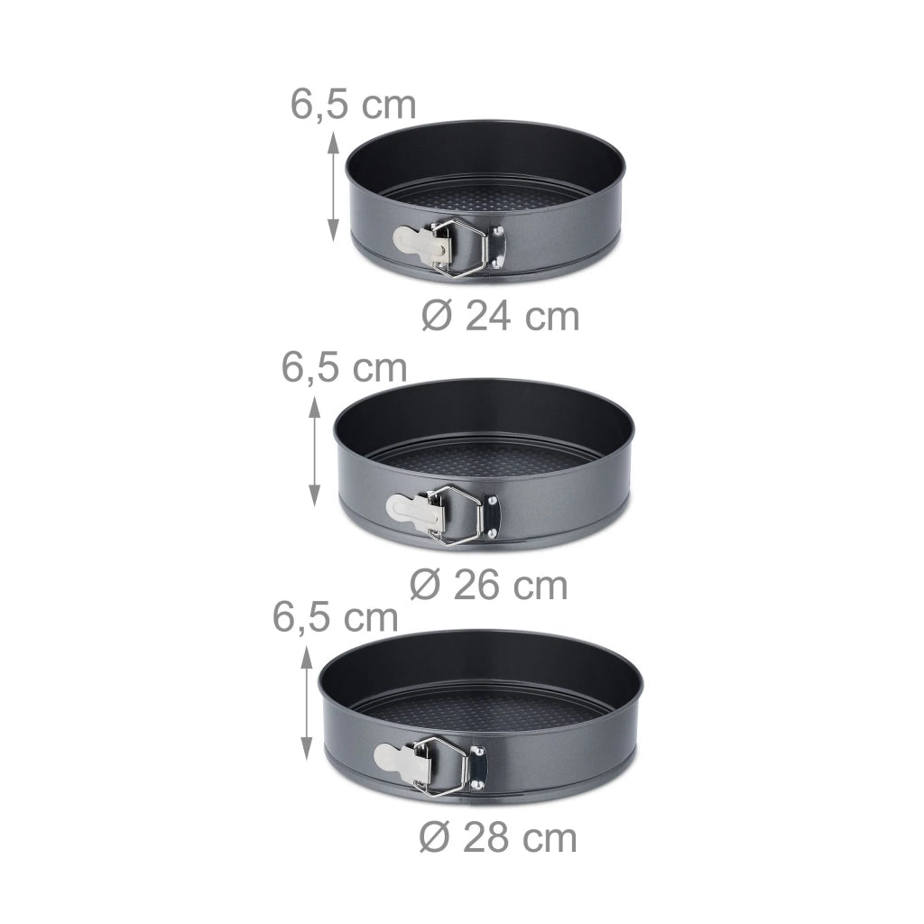 Set di 3 teglie a cerniera rotonde diverse 25 x 25 x 5 cm sformatura facile pasticceria in metallo nero 13_0012783