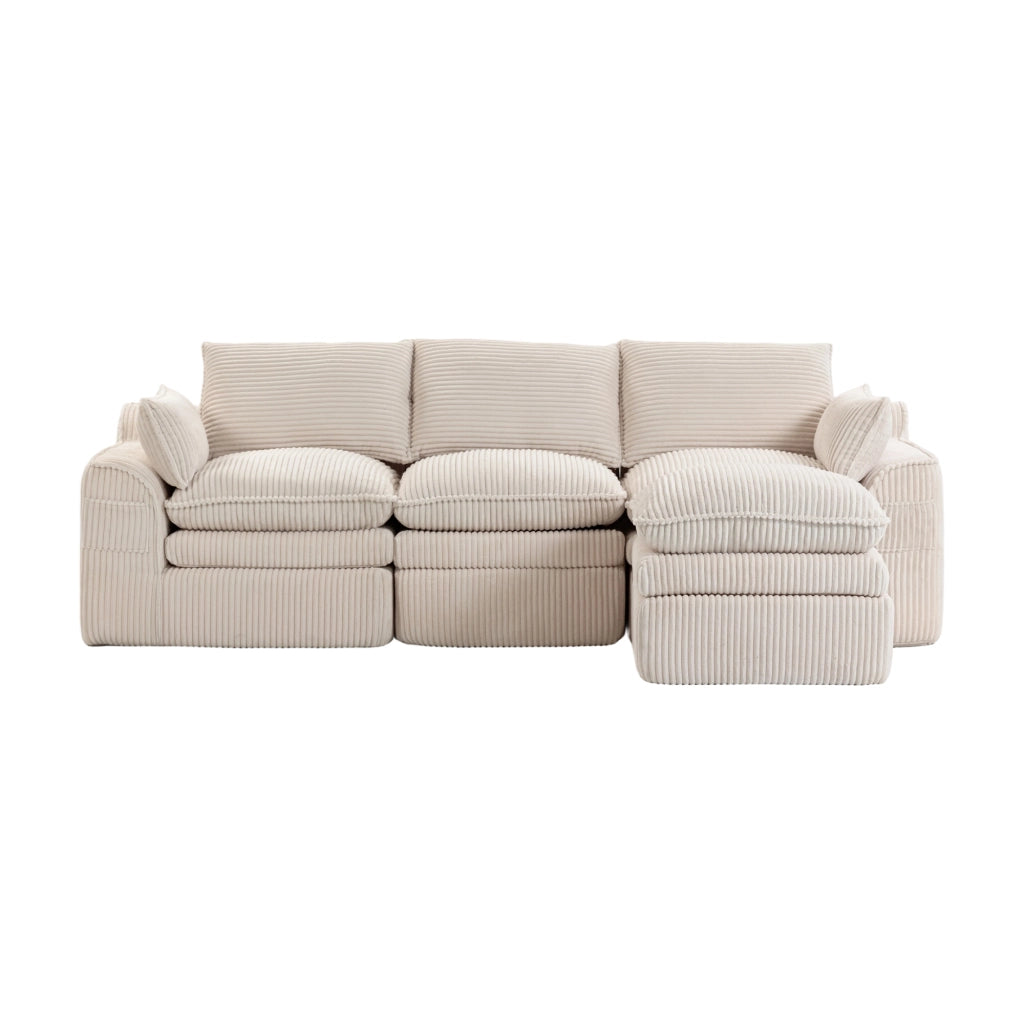 Divano 3 Posti con Poggiapiedi e Cuscini in Tessuto ¨C MINIMAL ¨C Beige