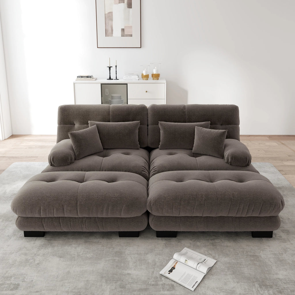 Divano Angolare Chenille con Ottomans e Cuscini ¨C MINIMAL ¨C Marrone
