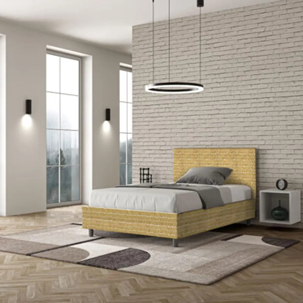 Letto una piazza e mezza con rete imbottito 120x200 tessuto Aragona 3 giallo Adele