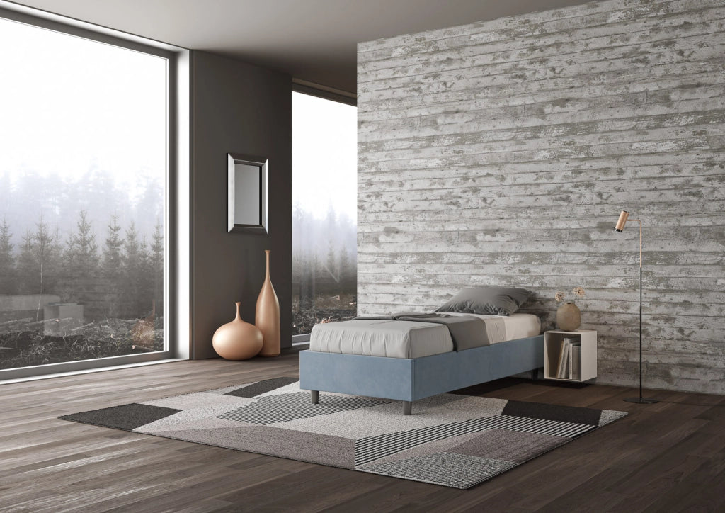 BS COM Letto singolo con rete imbottito 90x200 microfibra azzurro