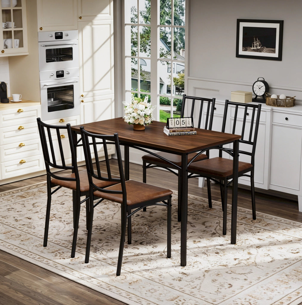 Set tavolo da pranzo con 4 sedie, stile industriale, finitura noce, per cucina e soggiorno