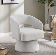 Poltrona girevole moderna in chenille beige con base compatta
