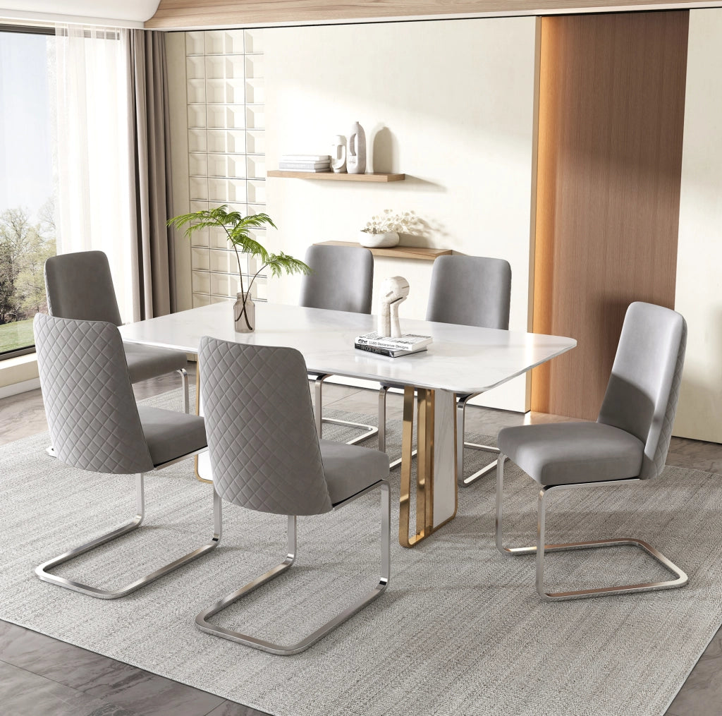 SEDIA DA PRANZO IN VELLUTO SET DA 4 PEZZI GRIGIO E ARGENTO