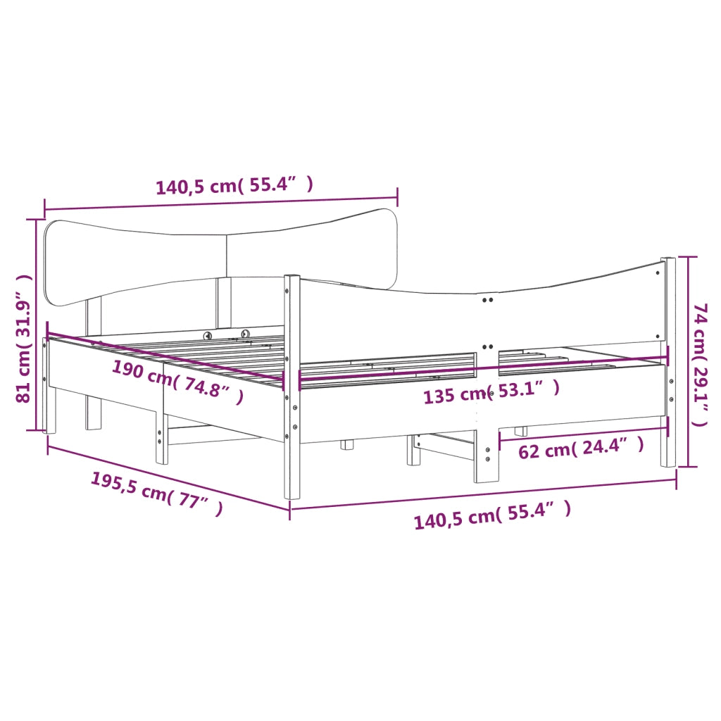 Letto senza Materasso-Struttura Letto Marrone Cera 135x190 cm in Legno di Pino 808156