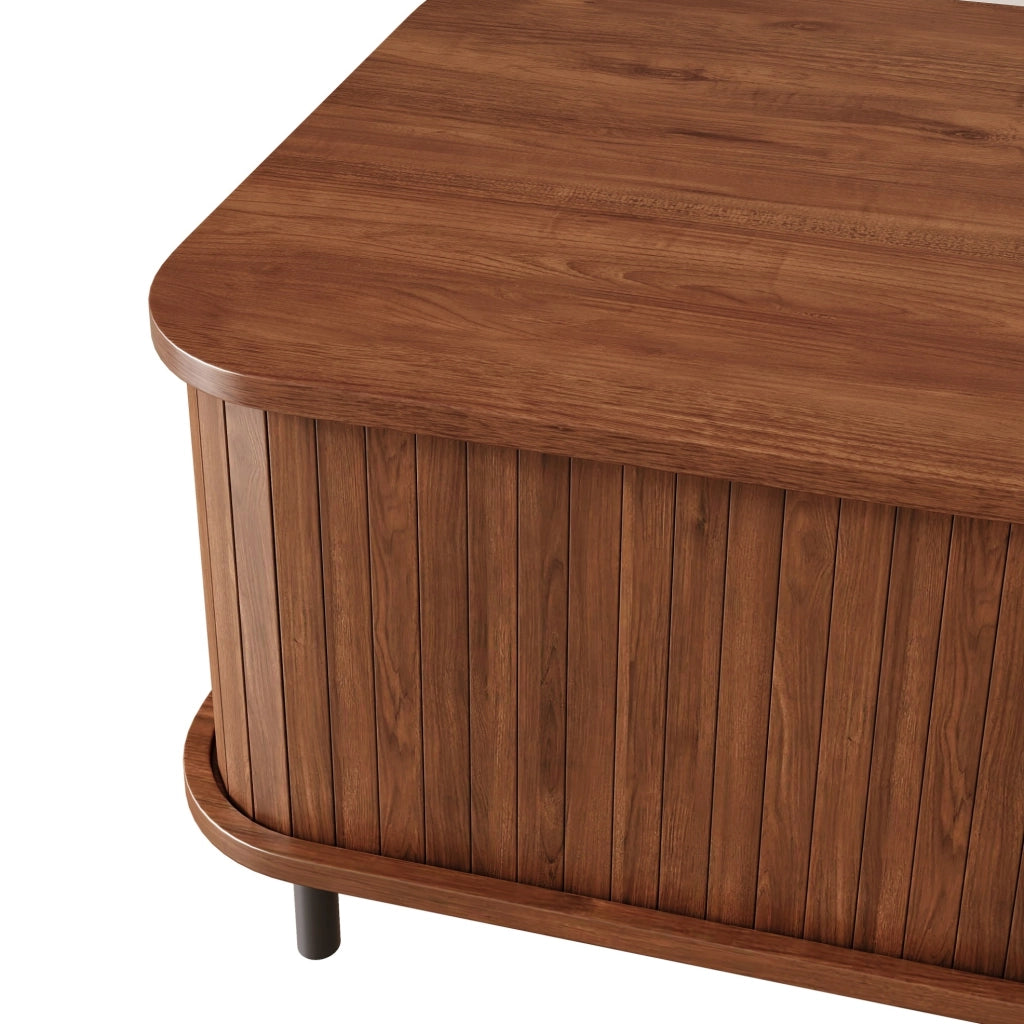 Tavolino da caffè noce 100x50 cm con ante scorrevoli e vano contenitore