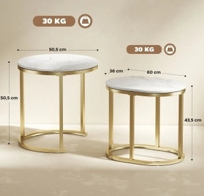TAVOLINI DA SALOTTO Set da 2 pezzi Ø50 cm e 60x36 cm MDF Bianco
