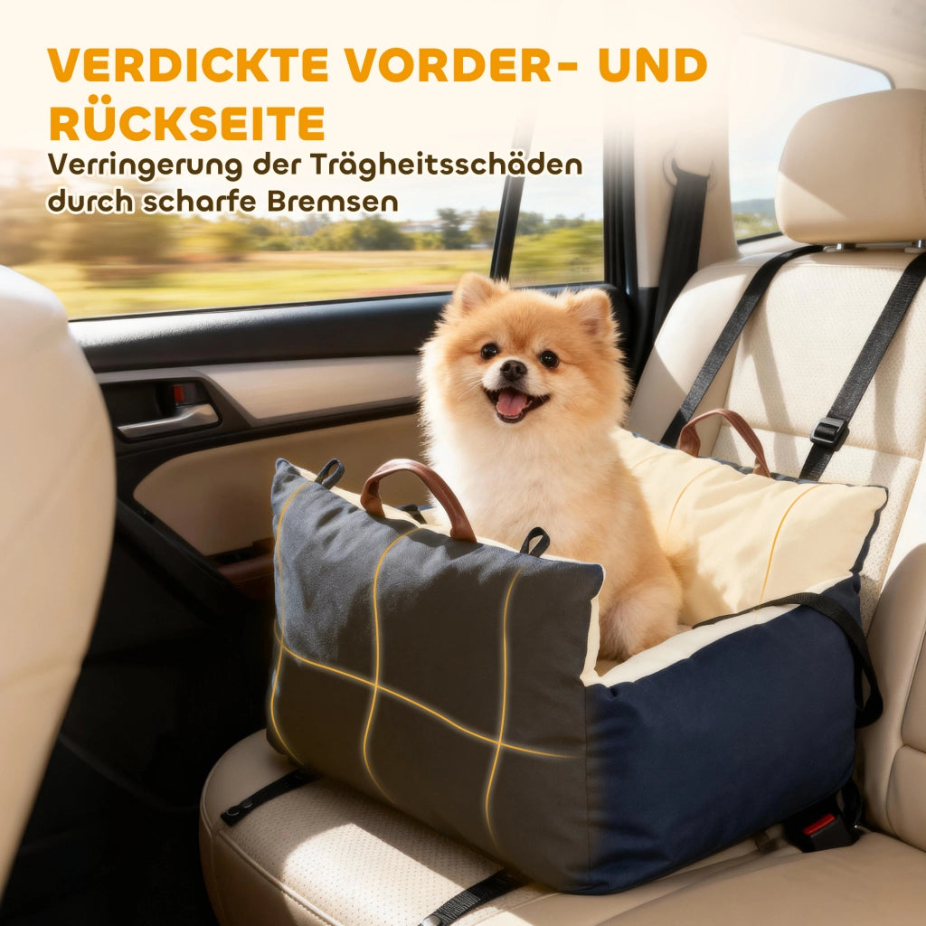 Seggiolino auto per cani fino a 5 kg con 2 cinture di sicurezza, cuscino viaggio animali con fodera lavabile, pratico e confortevole, blu